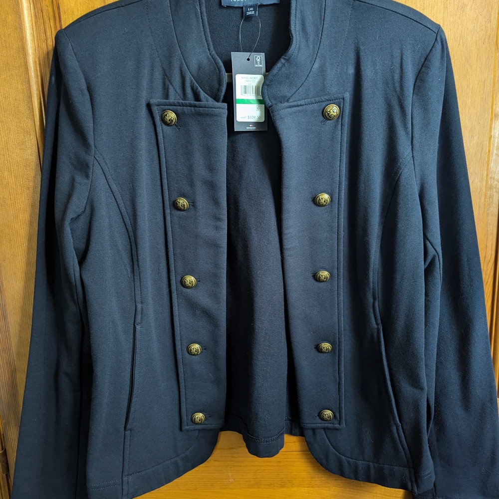 Tommy Hilfiger Navy Blue Blazer with Antiqued Gold Buttons, " Band Jacket"